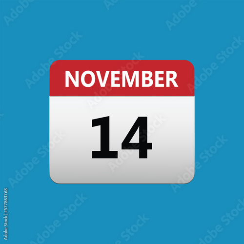 14th November calendar icon. November 14 calendar Date Month icon. Isolated on blue background