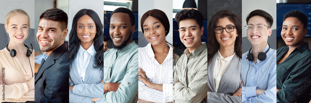 Collection of photos of smiling multiethnic young people Stock Photo ...