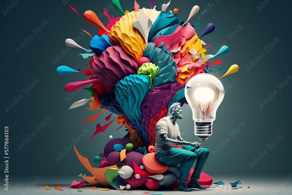 Colorful 3D illustration representing a person with an imaginative mind ...