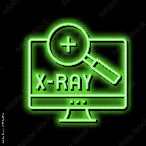 x-ray radiology researching on computer screen neon glow icon illustration