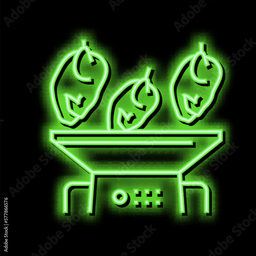 mincing machine chicken meat factory neon glow icon illustration