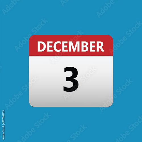 3th December calendar icon. December 3 calendar Date Month icon. Isolated on blue background