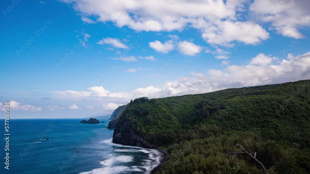 Panoramic aerial view of the mountain range with Pacific Ocean costal line with beautiful cloudscape in Big Island, Hawaii Panoramic aerial view of the mountain range with Pacific Ocean costal line with beautiful cloudscape in Big Island, Hawaii