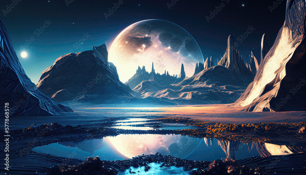 Fototapeta premium alien planet blue and orange Generative AI