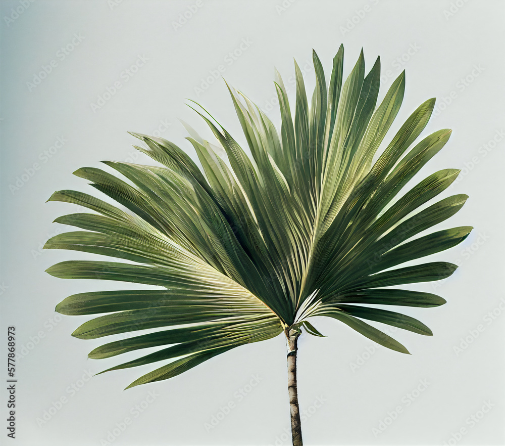 palm fan leaf, palm leaf, white color background, high key Stock Photo