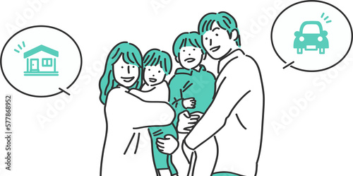 理想を思い描く4人家族のイラスト