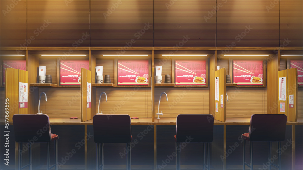 Fototapeta premium A ramen noodle shop, turn on the lights - Anime Background