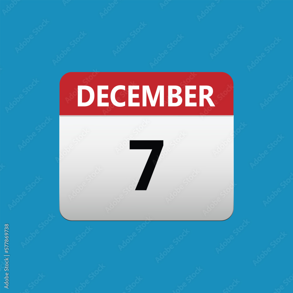 7th December calendar icon. December 7 calendar Date Month icon. Isolated on blue background 7th December calendar icon. December 7 calendar Date Month icon. Isolated on blue background