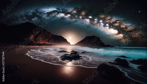 Night Hawaii Beach Milky Way Generative AI