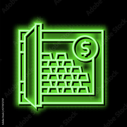 millionaire safe with gold neon glow icon illustration