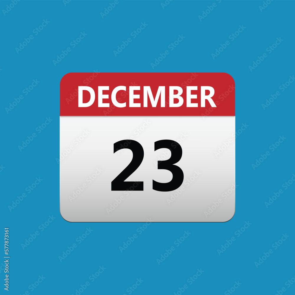 23th December calendar icon. December 23 calendar Date Month icon. Isolated on blue background 23th December calendar icon. December 23 calendar Date Month icon. Isolated on blue background