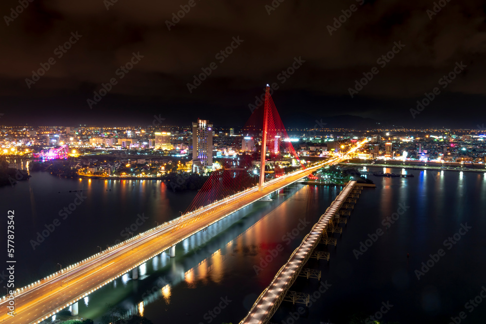See Tran Thi Ly Bridge in Da Nang City, Vietnam at night