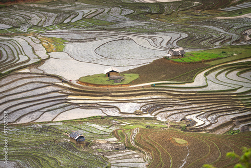 Wallpaper Mural Beautiful terraced rice field in water season at Mu Cang Chai, Yen Bai province in Vietnam. Prepared for rice cultivation Torontodigital.ca