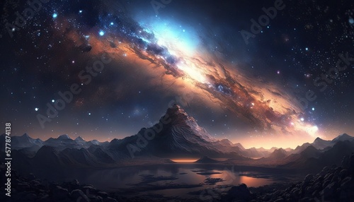 Beautiful Sky Galaxy Landscape Wallpaper Generated AI