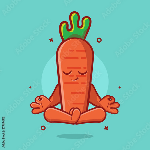 calm carrot character mascot with yoga meditation pose isolated cartoon in flat style design