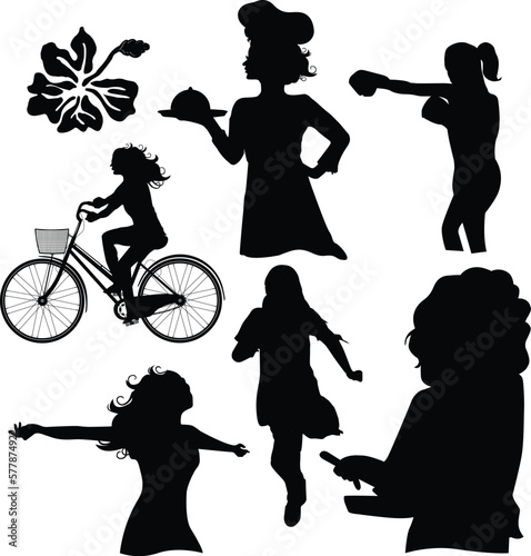 Happy women's day March 8, women, international women's day, girl power lovely silhouette black and white vector illustrations. Modern design. Typography. Silhouette background for poster, t-shirt, ba