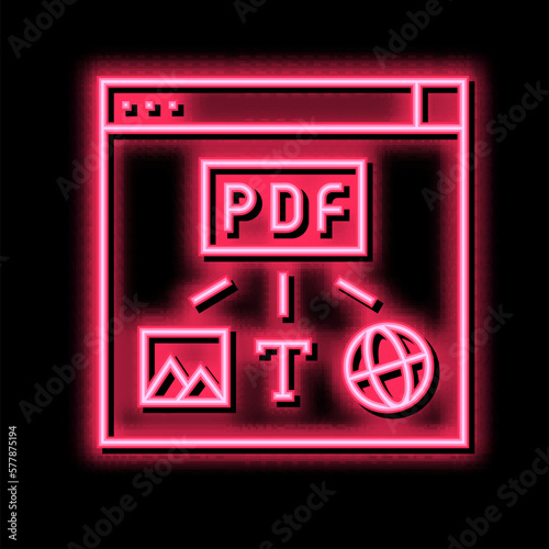 image, text and web site page to pdf file neon glow icon illustration