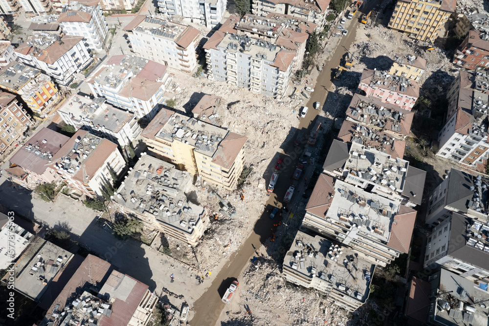 Antakya, Hatay, Turkey- February 7th, 2023: Earthquake destroyed firsth anatolian mosque Habibi Neccar. Turkey earthquake, kahramanmaras, gaziantep, adana, Hatay, adiyaman February 2023