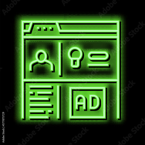 internet advertise and crowdsoursing neon glow icon illustration