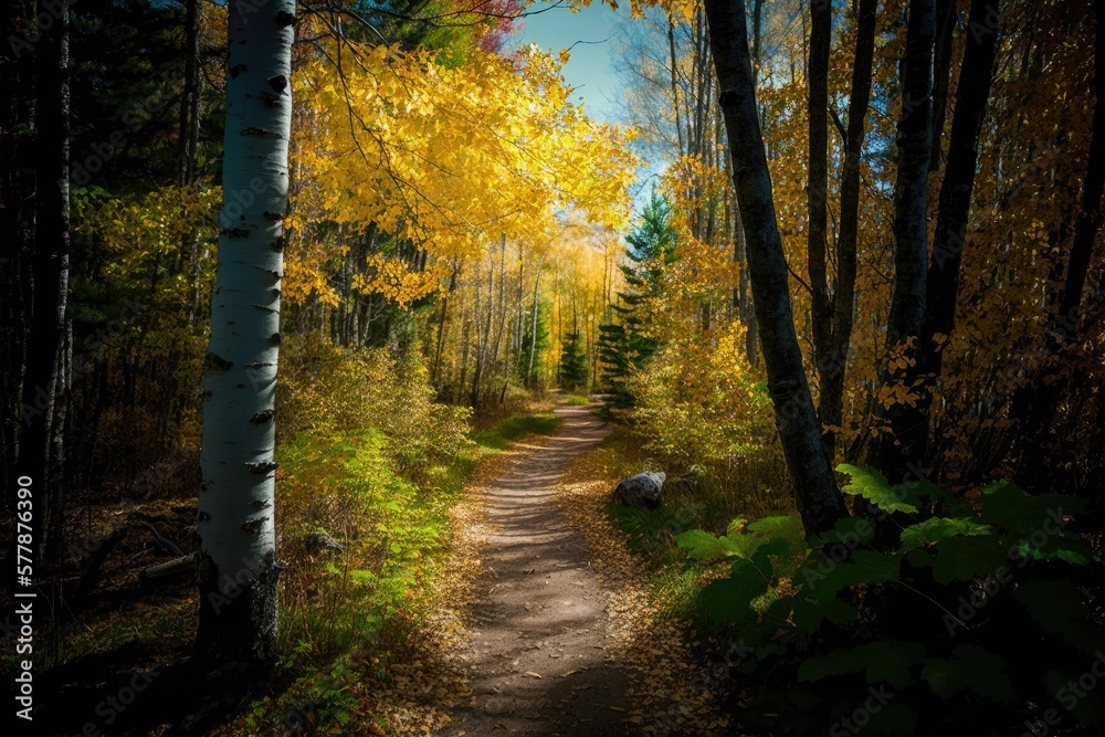 path in sunny autumn forest, generative ai, generative, ai