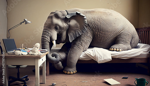 Elefante ocupado triste