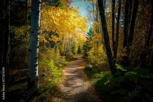 path in sunny autumn forest, generative ai, generative, ai © Adam