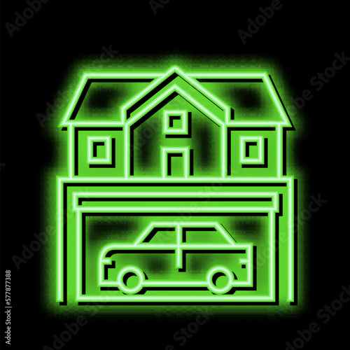 house parking neon glow icon illustration