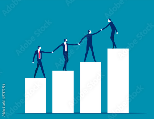 Leadership training and team development with motivation. Business teamwork success vector illustration