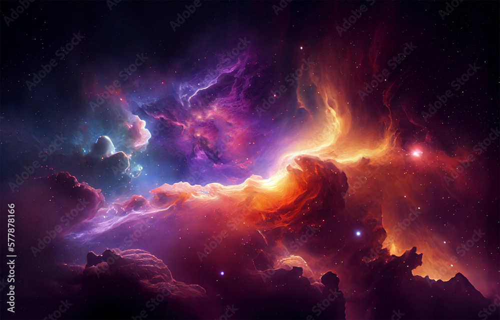 Space with colorful light background