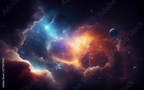 Space with colorful light background