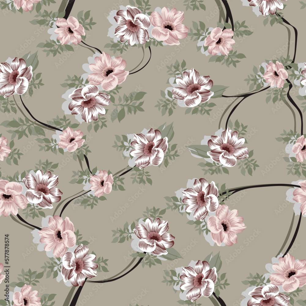 seamless vector flower design pattern  on navy        background