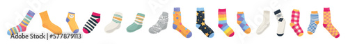 Set of warm knitted socks on white background