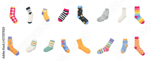 Set of warm knitted socks on white background