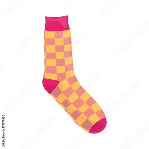 Warm checkered knitted sock on white background