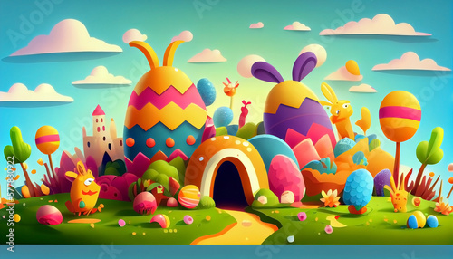 Colorful Easter eggs background illustration, colored eastern celebration graphic design by generative AI 