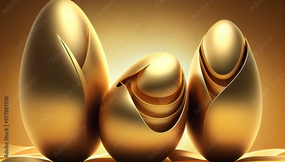 Colorful golden Easter eggs background illustration, gold eastern celebration graphic design by generative AI
