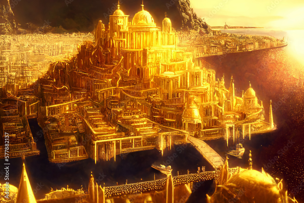 Obraz premium アニメ映画風の黄金郷系背景のイラスト(AI generated image)