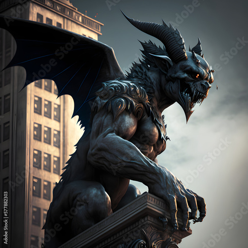 Gargoyle, Gothic Mythical Gargoyle Statue, Medieval Architecture Gargoyle Decoration, Scary Gargoyle, generative ai illustration