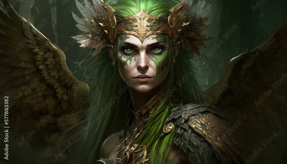 Beautiful Saint Patrick's Day Parade Celebrating Cute Creatures and Nature: Animal Harpy Epic High Fantasy in Festive Green Attire Celebration of Irish Culture and Happiness (generative AI)