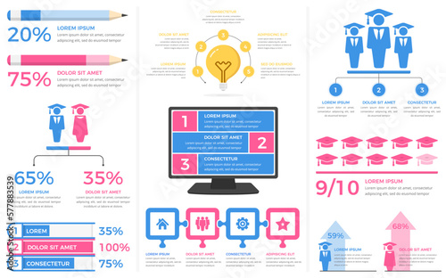 Education infographic templates - diagrams, statistics, percents