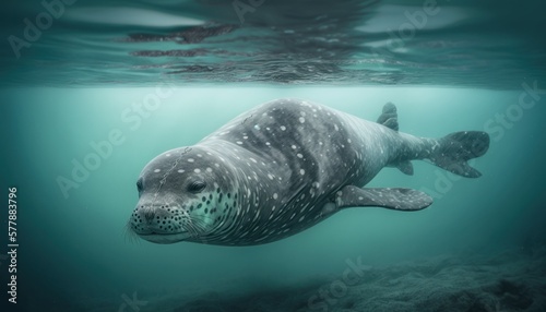 Beautiful Saint Patrick's Day Parade Celebrating Cute Creatures and Nature: Animal leopard seal Cinematic in Festive Green Attire Celebration of Irish Culture and Happiness (generative AI)