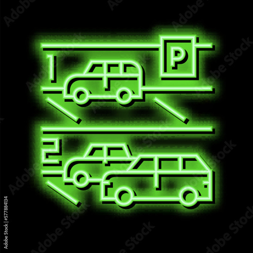 multilevel car parking neon glow icon illustration