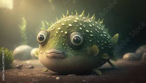 Beautiful Saint Patrick's Day Parade Celebrating Cute Creatures and Nature: Animal pufferfish Cinematic in Festive Green Attire Celebration of Irish Culture and Happiness (generative AI)