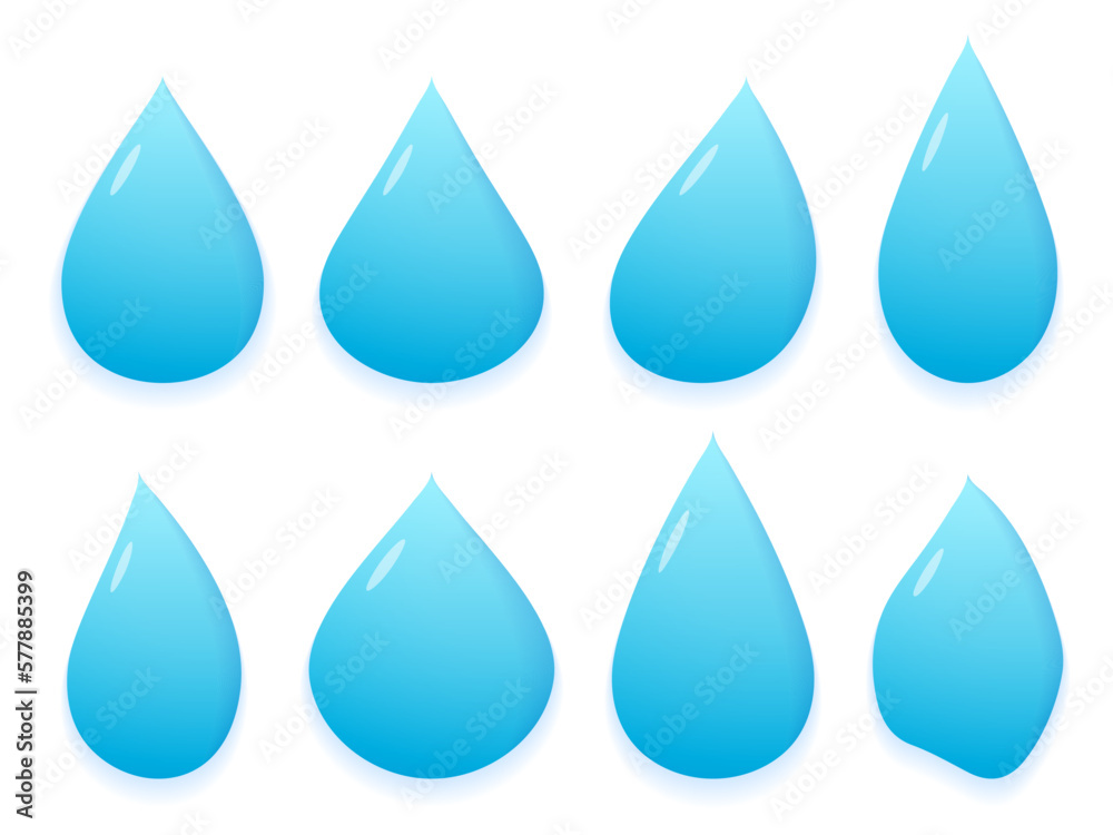 Set of blue water drops on white background Set of blue water drops on white background
