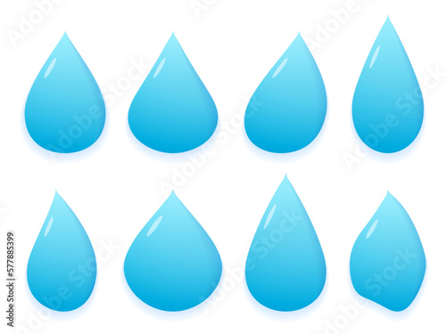 Set of blue water drops on white background