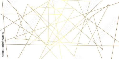 Abstract golden random chaotic liens with many squares and triangles shape on transparent background. Geometric lines background. Abstract banner design background. Vector illustration.