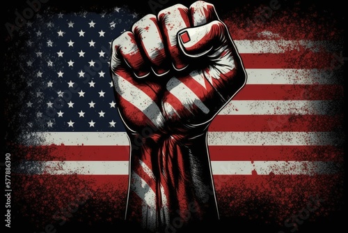 USA flag with fist, Generative ai