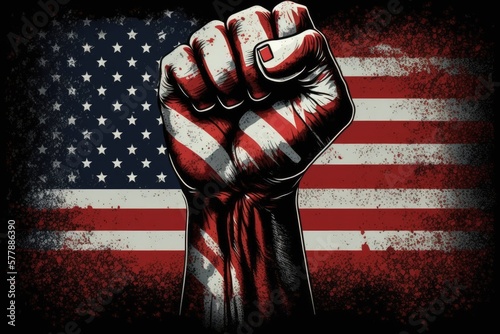 USA flag with fist, Generative ai photo