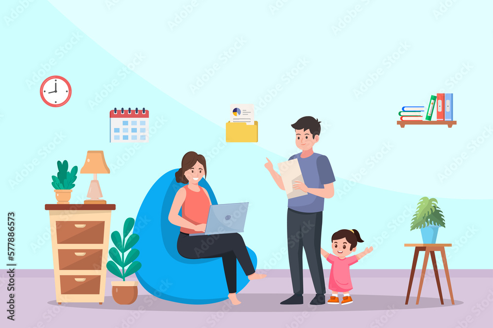 Parent working form home,warm family,positive feeling, Parent working form home,warm family,positive feeling,