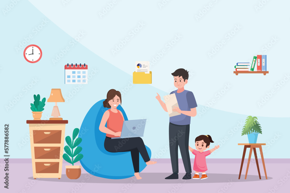 Parent working form home,warm family,positive feeling, Parent working form home,warm family,positive feeling,